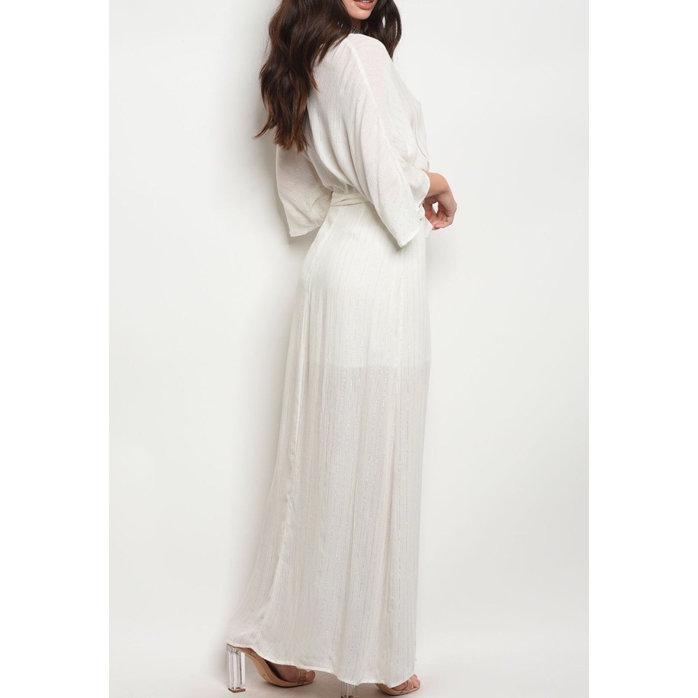 Ivory with Silver Stripes Romper Dress - Picture 3 of 4